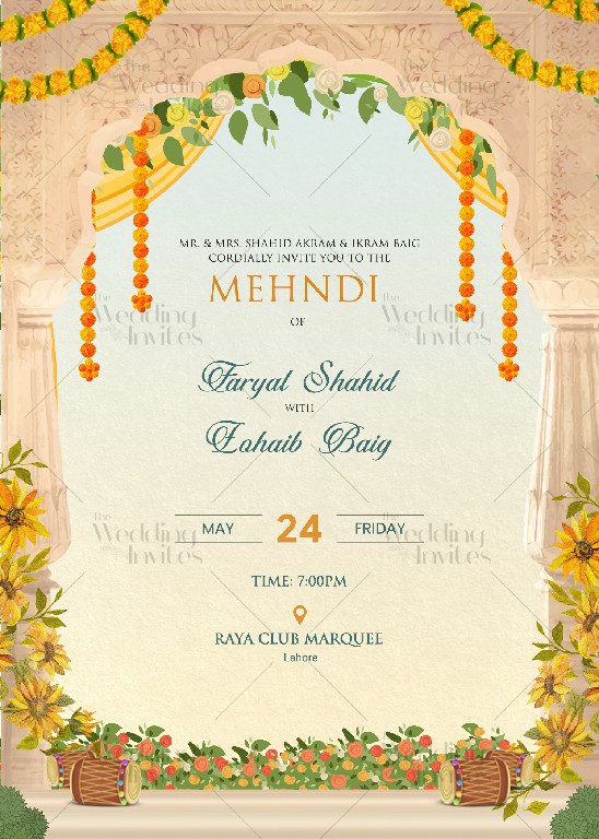 Marigold Mehndi invitation | Static Image