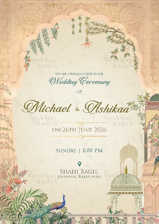 Mughal Theme Wedding Invitation | Indian, Pakistani Wedding | Static Image