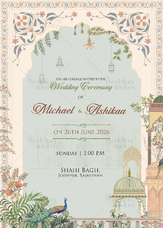 Mughal Theme Wedding Invitation V2 | Indian, Pakistani Wedding | Static Image