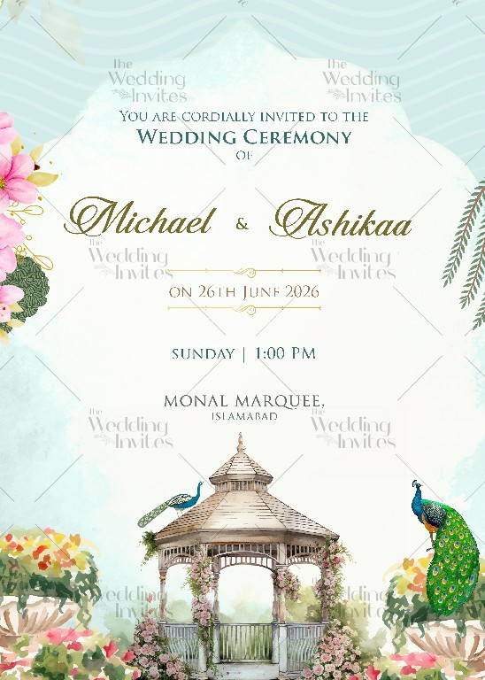 Peacock Theme Wedding Invitation | Static Image
